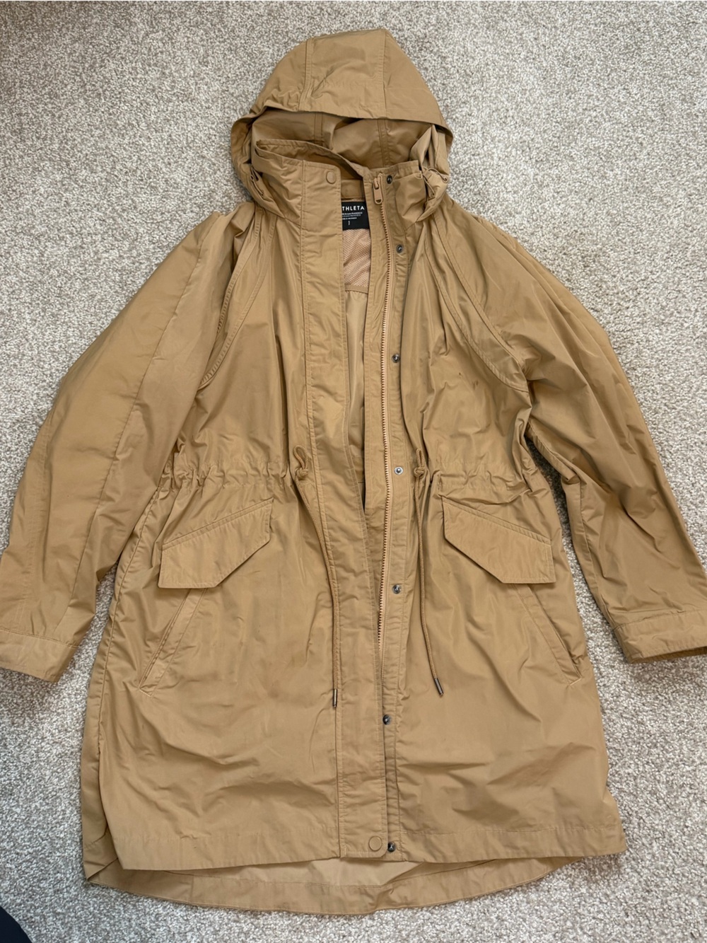 Athleta Tan Hooded Anorak rain Jacket